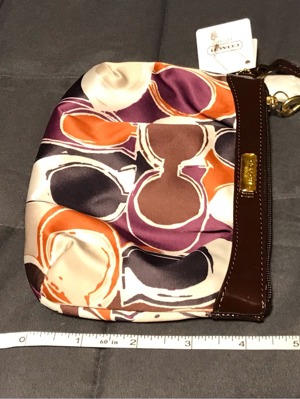 Coach Ashley Scarf Print Wristlet - Purple, Orange & Brown